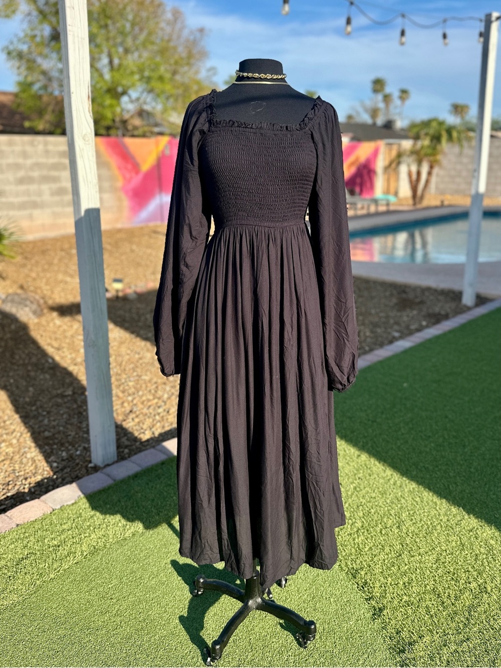 MILLE Resort & Travel Black Smocked Maxi Dress Size M